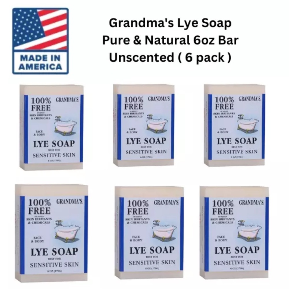 Hard to Find Lye Soap Pure & Natural 6oz Bar - Unscented (6 Pack)
